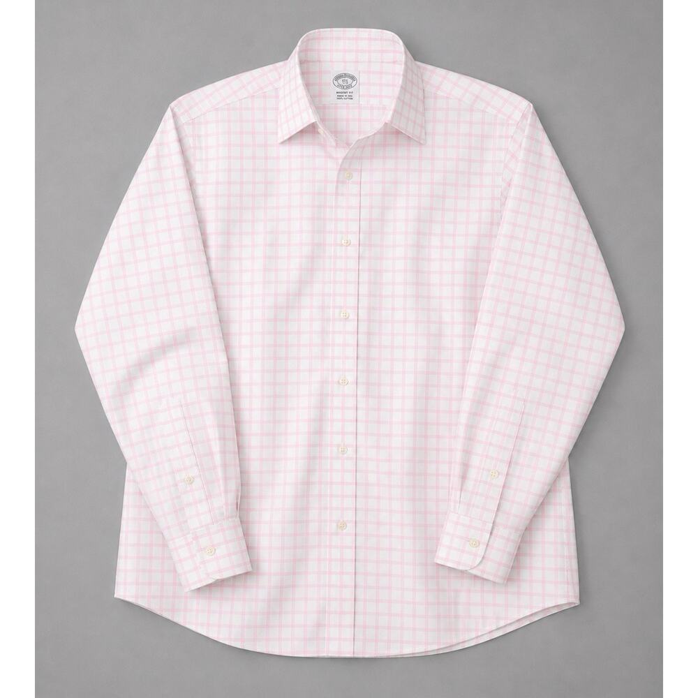 Brooks Brothers Mens White pink Windowpane REGENT long sleeve button 15.5 - 32